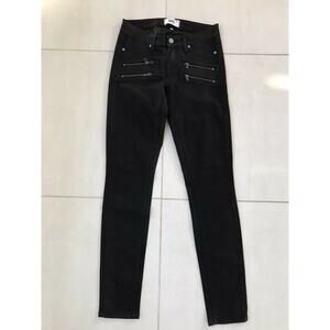 Paige Edgemont Coated Skinny Jeans Black Cotton Stretch Pockets FLAW